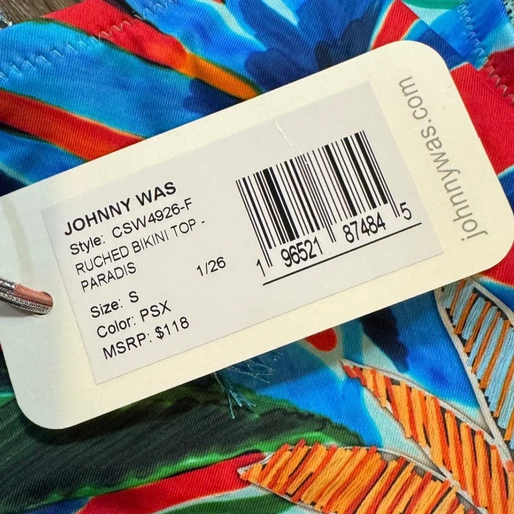 Johnny Was Womens Ruched Bikini Top S Multi Paradis Tropical Resort wear NWT